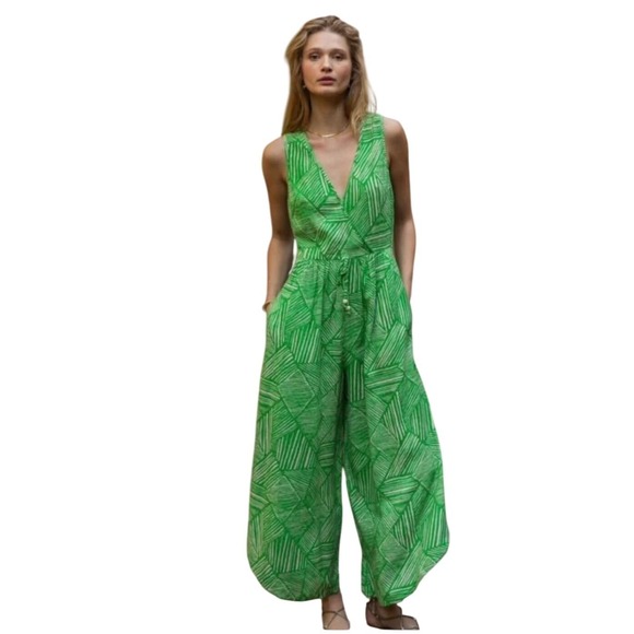 Band Of The Free Pants - Band of the Free People Paita Geometric Wide Leg Jumpsuit Small Boho Tulip Hem S